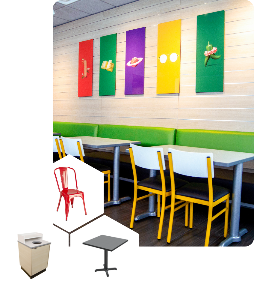 Colorful photo of tables and chairs