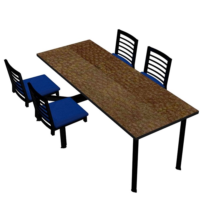 Windswept Bronze laminate table, Black Dur-A-Edge, Latitude chairhead with Blue Jay vinyl seat