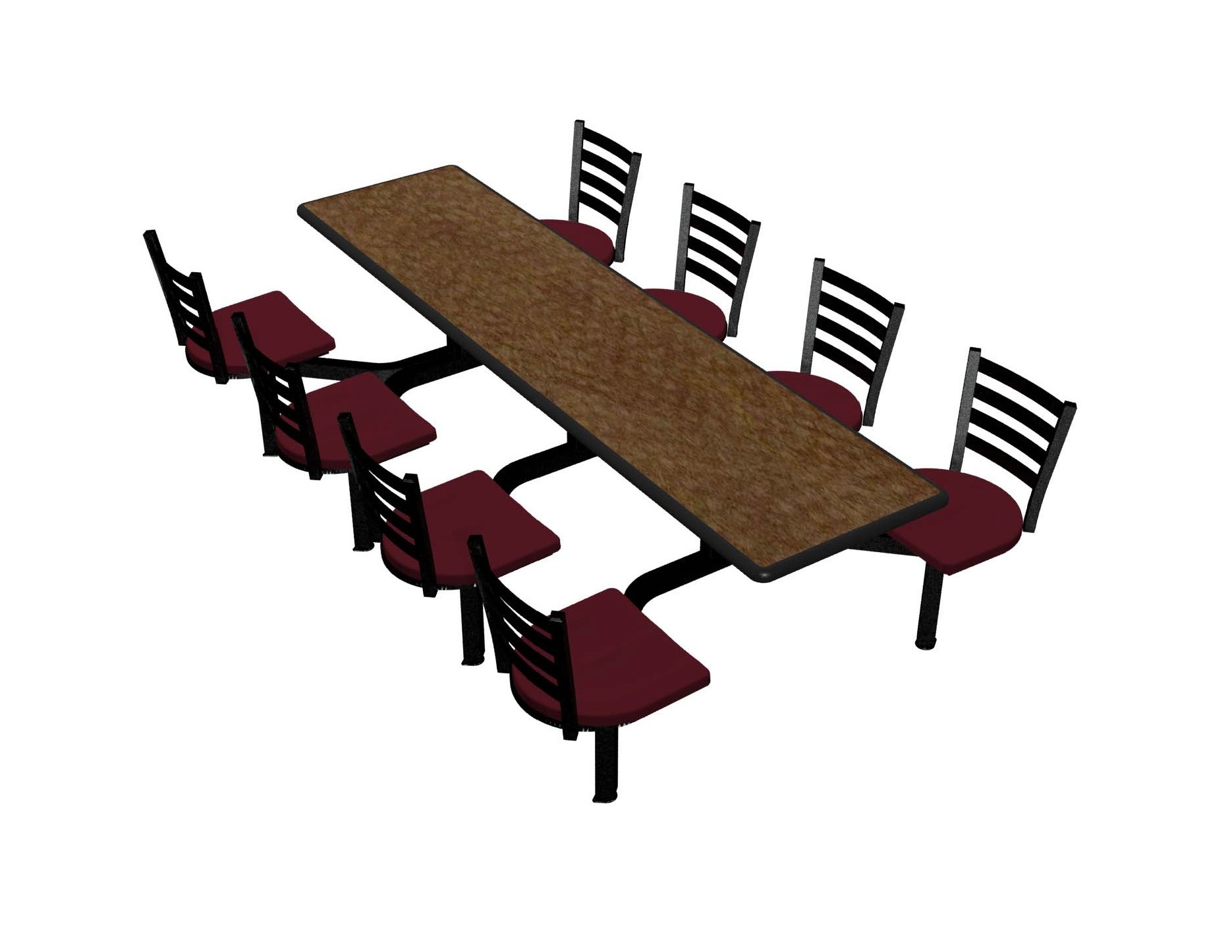 Windswept Bronze laminate table top, Black Dur-A-Edge®, Encore chairhead with Burgundy seat