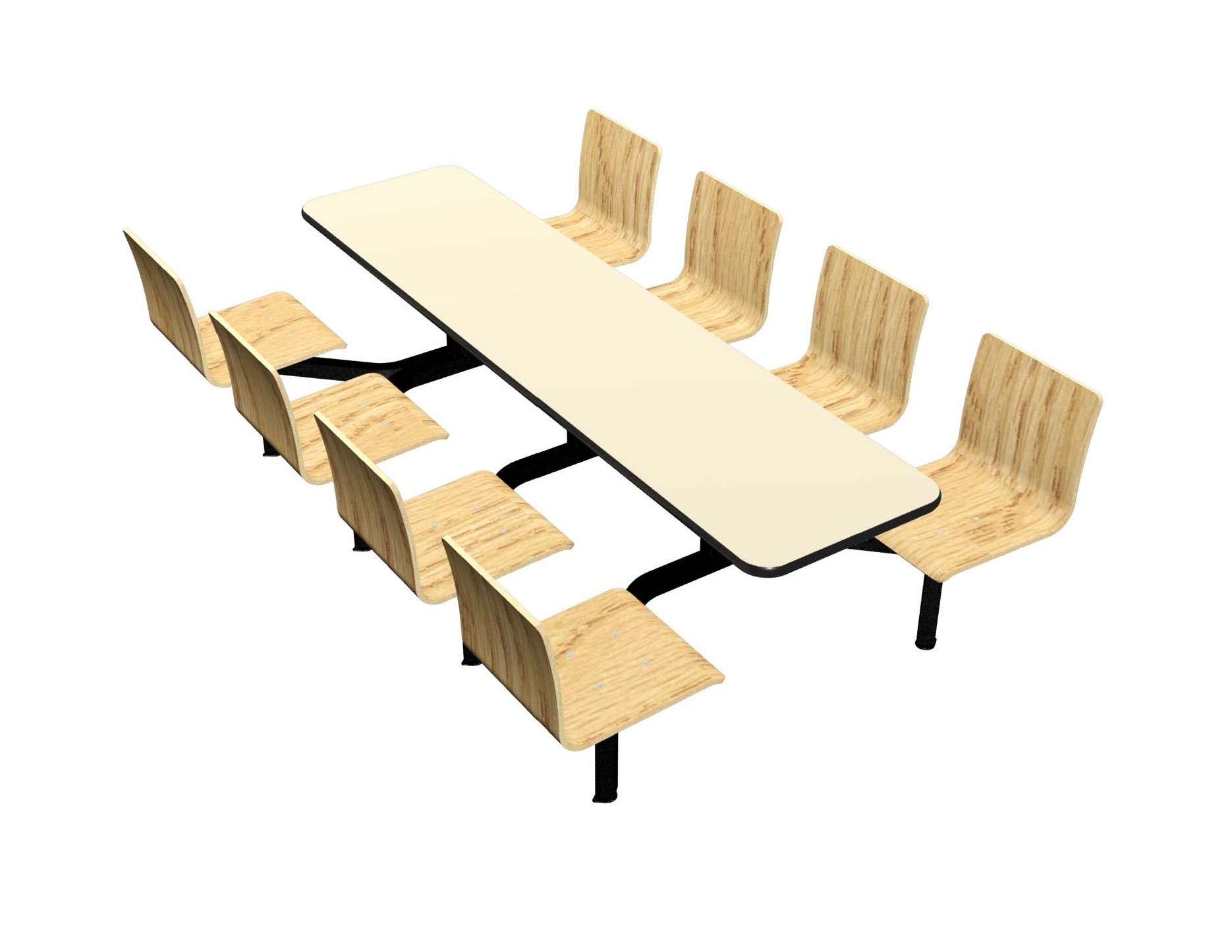 Wallaby laminate table, Black vinyl edge, Legacy chairhead in Natural Oak laminate