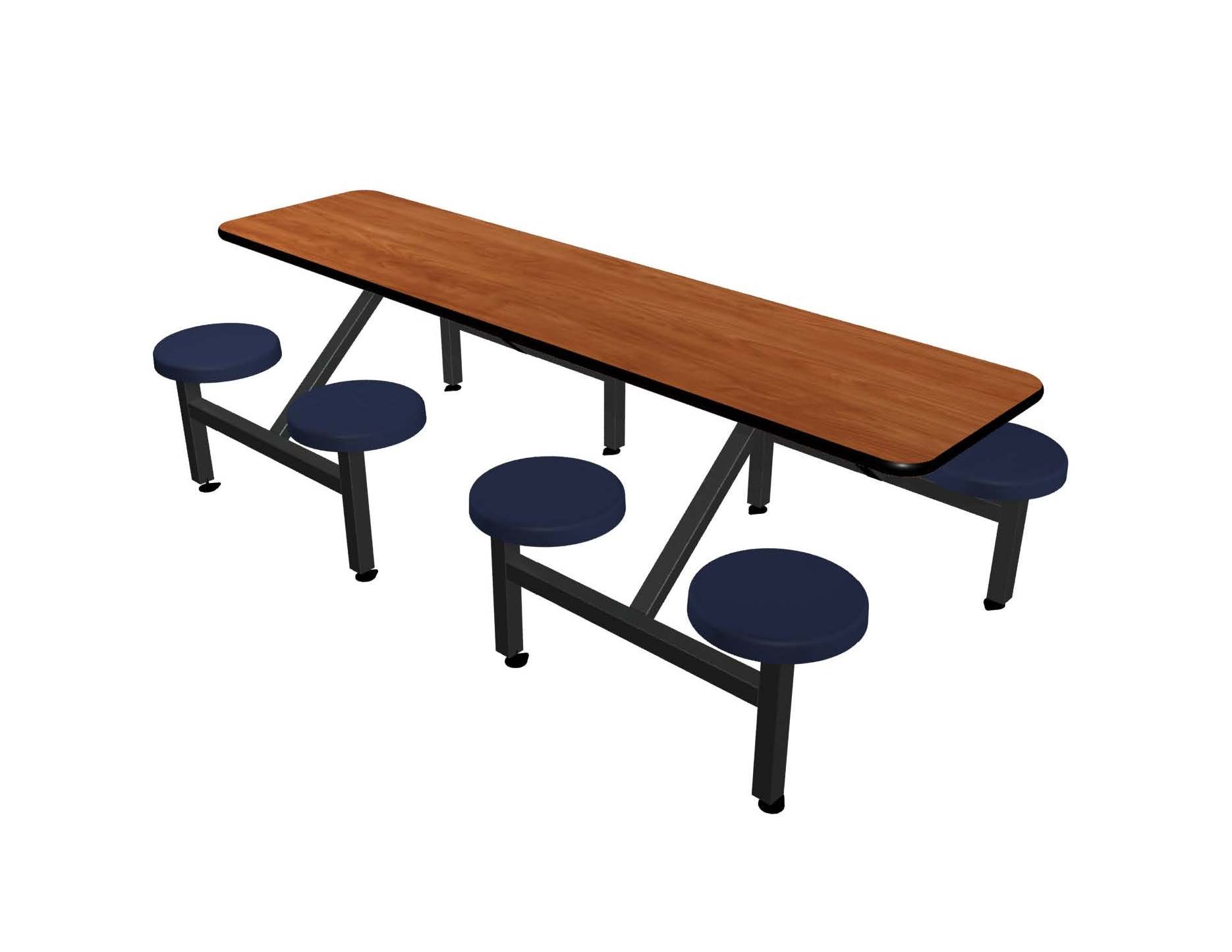 Wild Cherry laminate table top, Black Dur-A-Edge®, Navy composite button seat