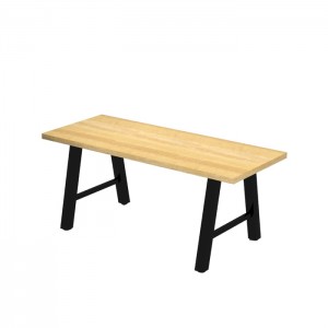 Atlas dining height communal table, solid beech top with Natural stain, Onyx Black frame