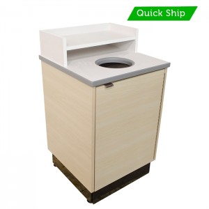 Beigewood laminate body with Frosty White laminate top and shelf