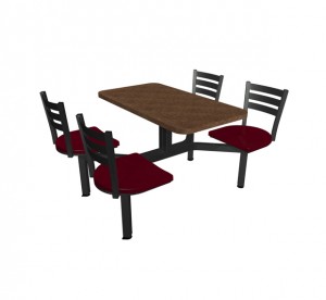 Windswept Bronze laminate table top, Quest chairhead Cranberry seat