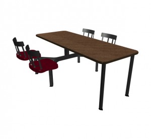 Windswept Bronze laminate table top, Black vinyl edge and Country chairhead with Burgundy composite seat