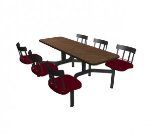 Windswept Bronze laminate table top, Black vinyl edge, and  Country chairhead with Burgundy composite seat