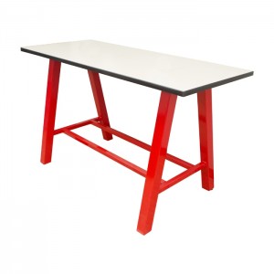Communal table with Crisp Linen laminate, Black thin profile Dur-a-Edge, non-powered