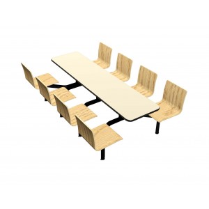 Wallaby laminate table, Black vinyl edge, Legacy chairhead in Natural Oak laminate
