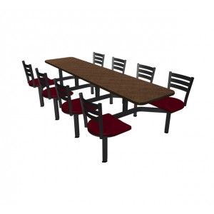 Windswept Bronze laminate table top, Black vinyl edge, Quest chairhead with Cranberry seat