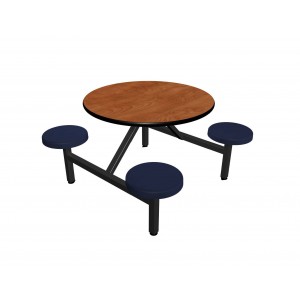 Wild Cherry laminate table top, Black vinyl edge, Navy composite seat
