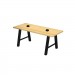 Atlas dining height communal table, solid beech top with Natural stain, Onyx Black frame, with optional power package